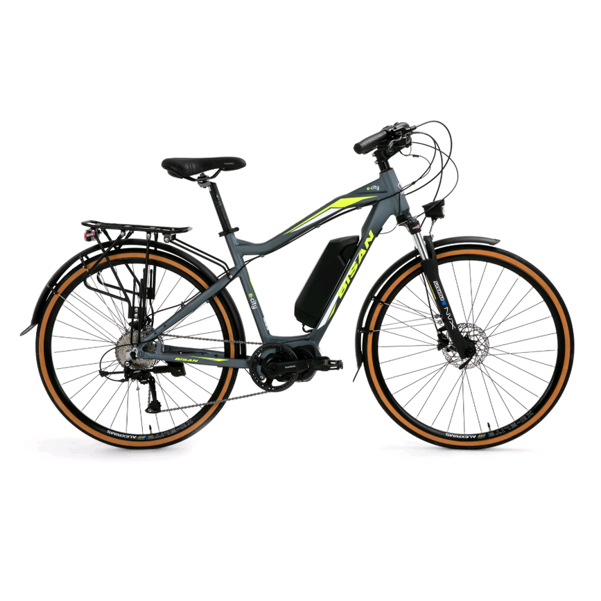 Bisan E-City 28 Jant Hd Elektrikli Bisiklet (Gri-Yeşil)