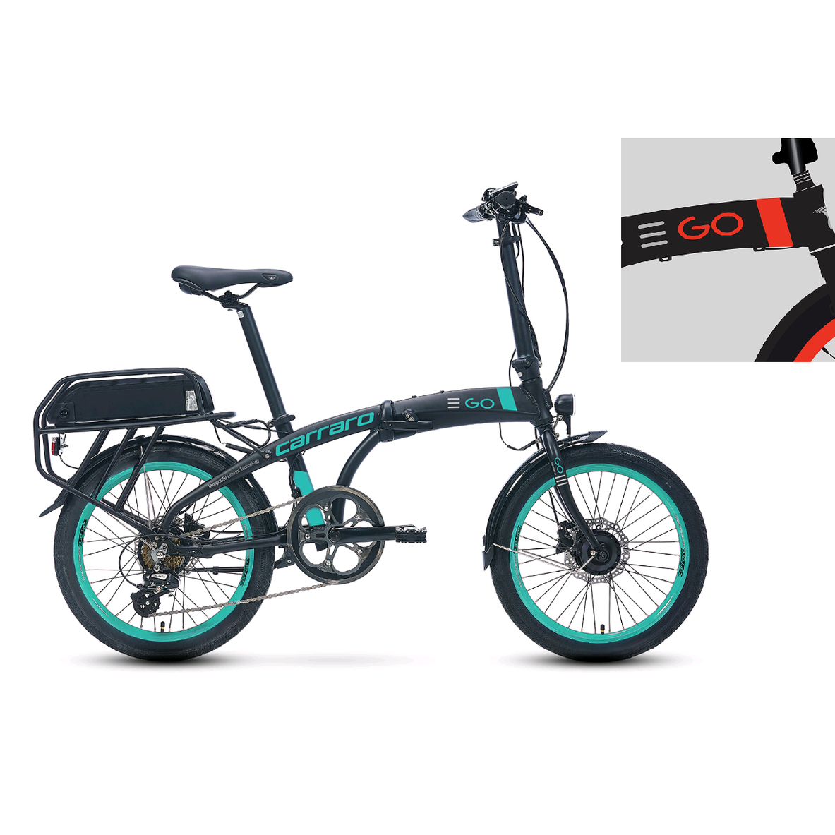 Carraro E-Line Ego 2.1 Elektrikli Katlanır Bisiklet (Mat Siyah-Kırmızı)